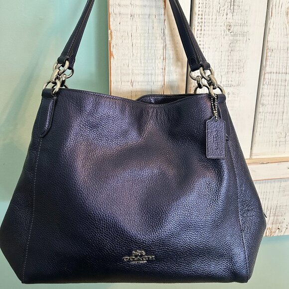 Coach Handbags - Coach Navy Hallie Leather Shoulder Bag